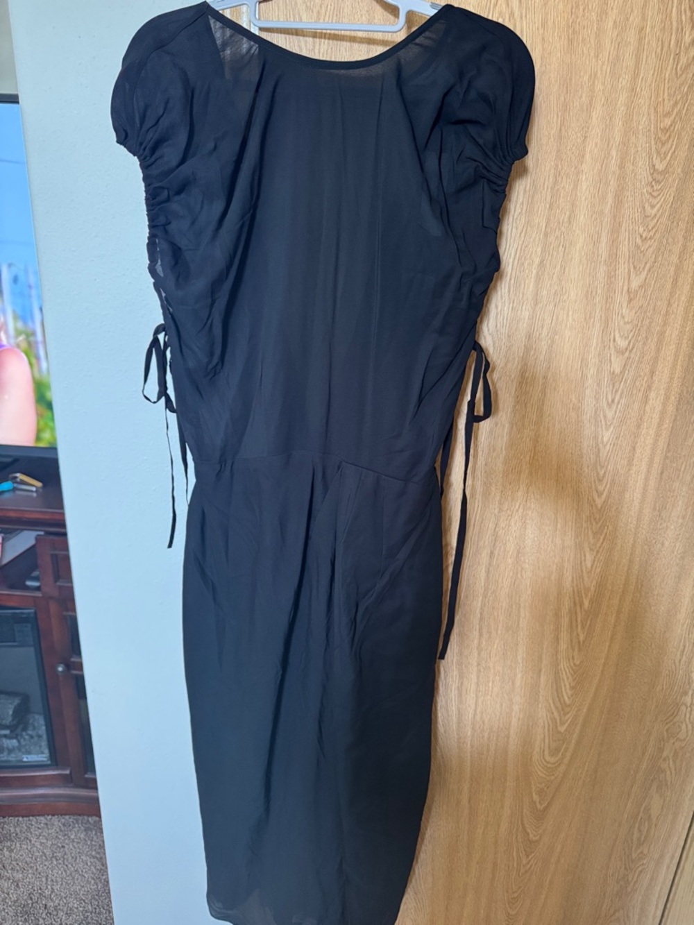 Banana Republic Black Short-Sleeve Sheer-Panel Midi Dress